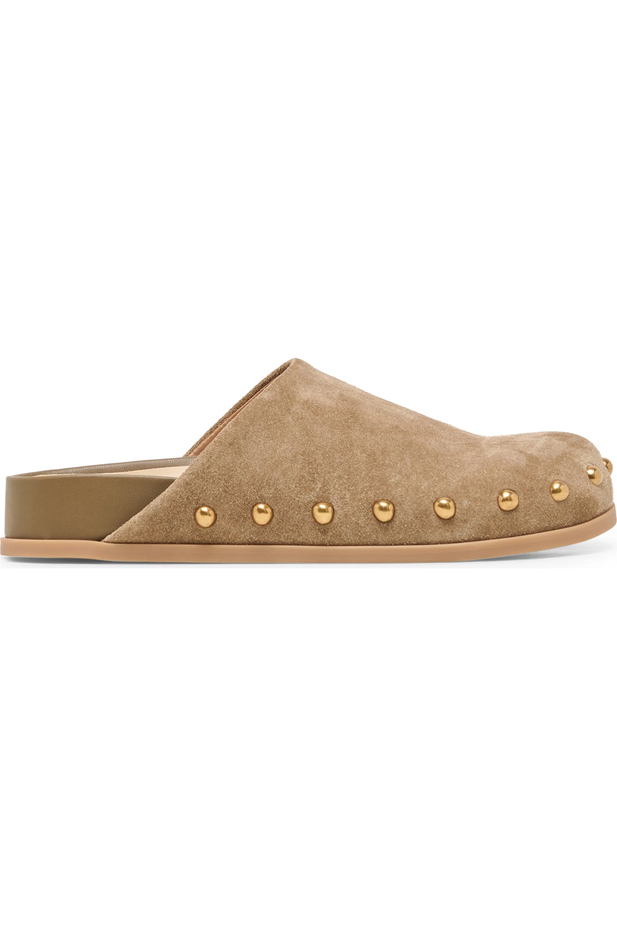 Joney Stud Flat Mule- Taupe Suede
