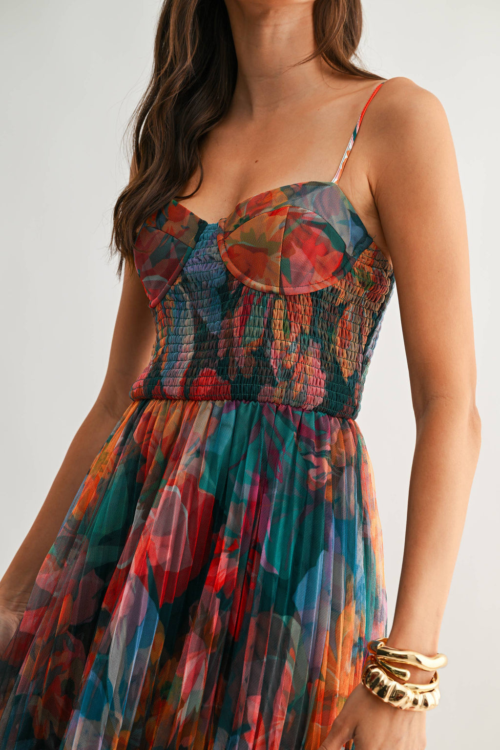 MIDNIGHT BLOOM PLEATED MAXI DRESS *FS