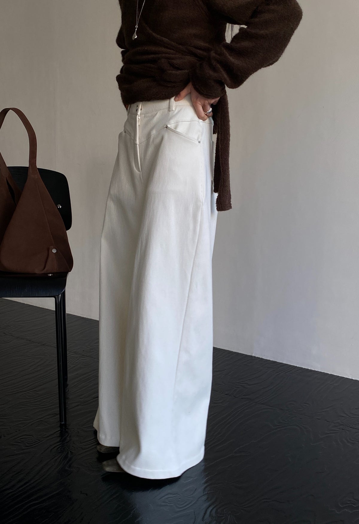 Cream Corduroy Wide leg pants
