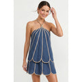 Shell Panel Linen Top - slate blue