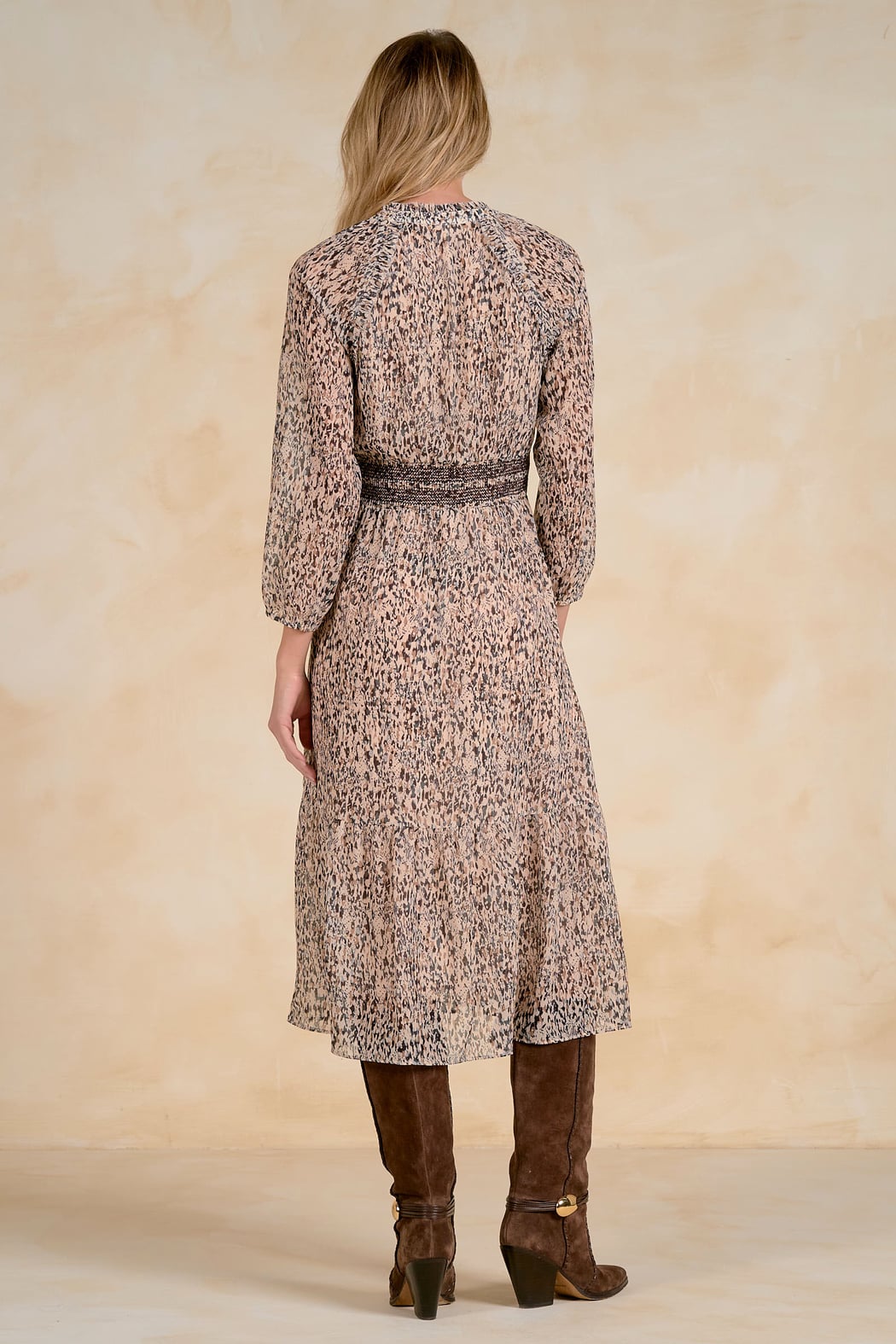 3/4 Sleeve Smocked Midi Dress