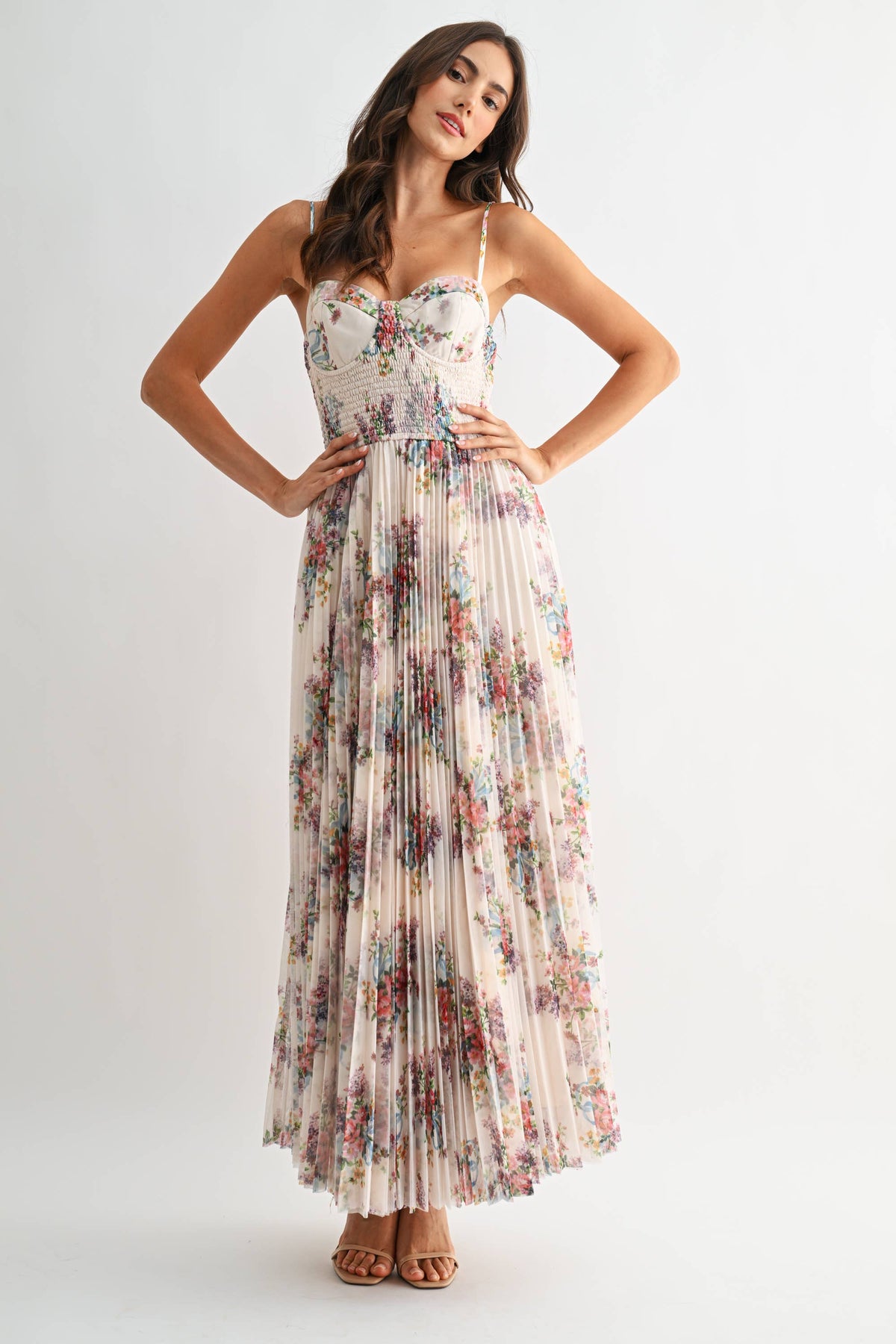 MIDNIGHT BLOOM PLEATED MAXI DRESS *FS