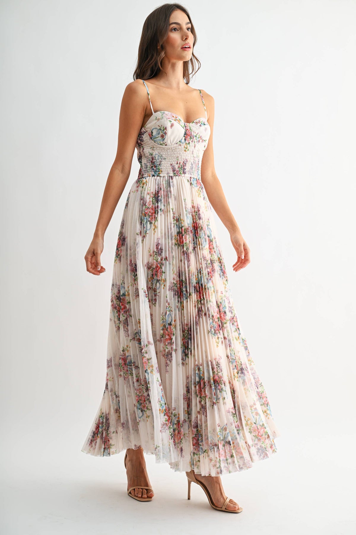 MIDNIGHT BLOOM PLEATED MAXI DRESS *FS