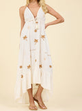 Surf Gypsy Sun and Sand Print Embroidered Maxi Dress