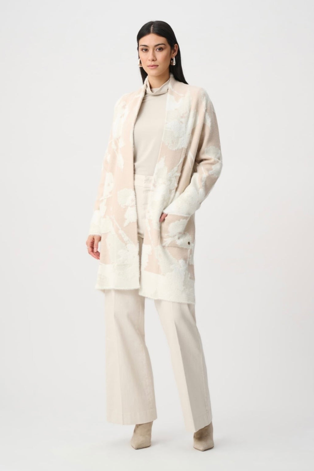 Abstract Jacquard Sweater Knit Long Cardigan