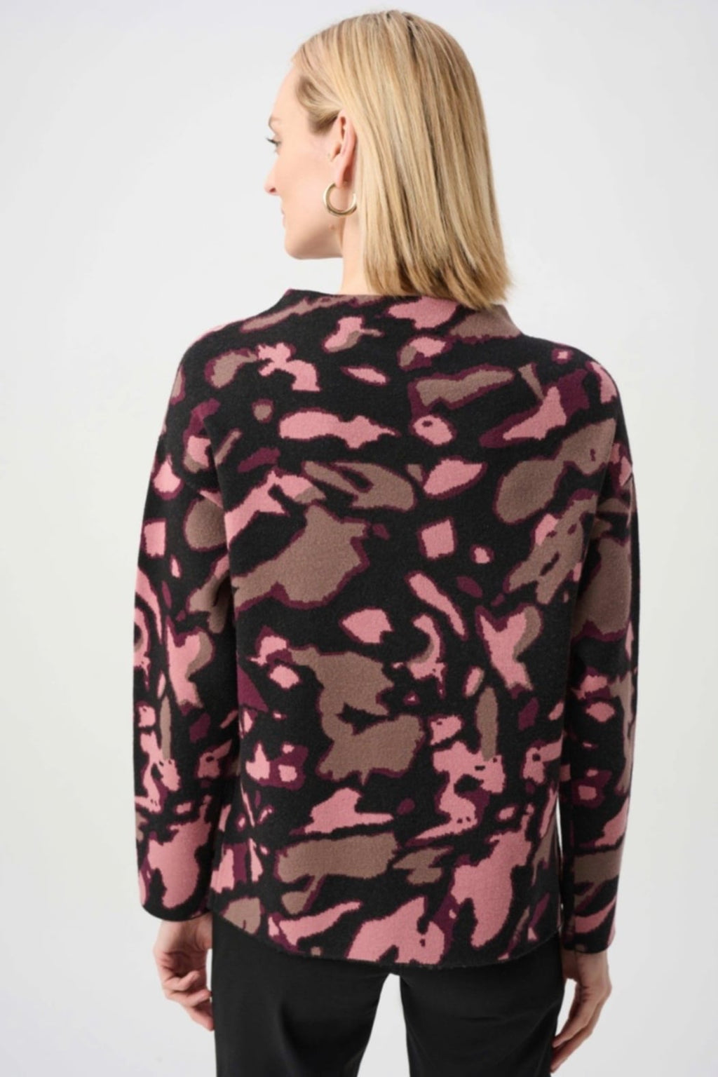 Abstract Jacquard Sweater with Rhinestone Detail