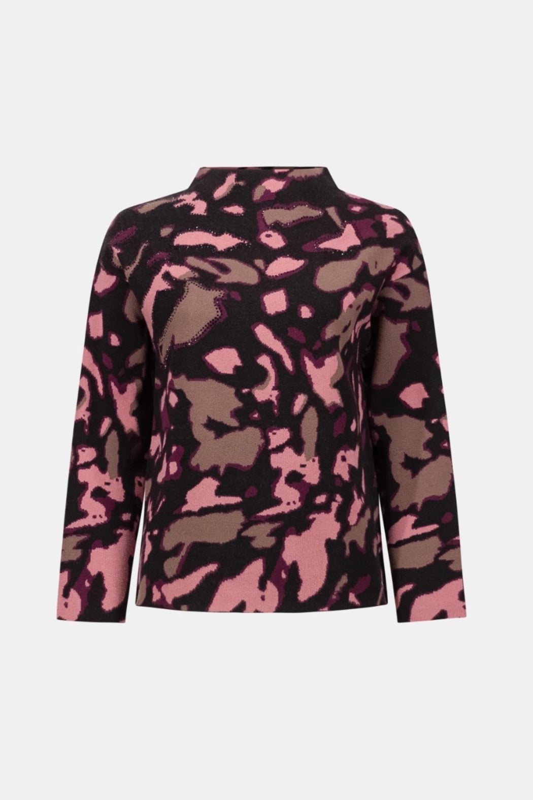 Abstract Jacquard Sweater with Rhinestone Detail