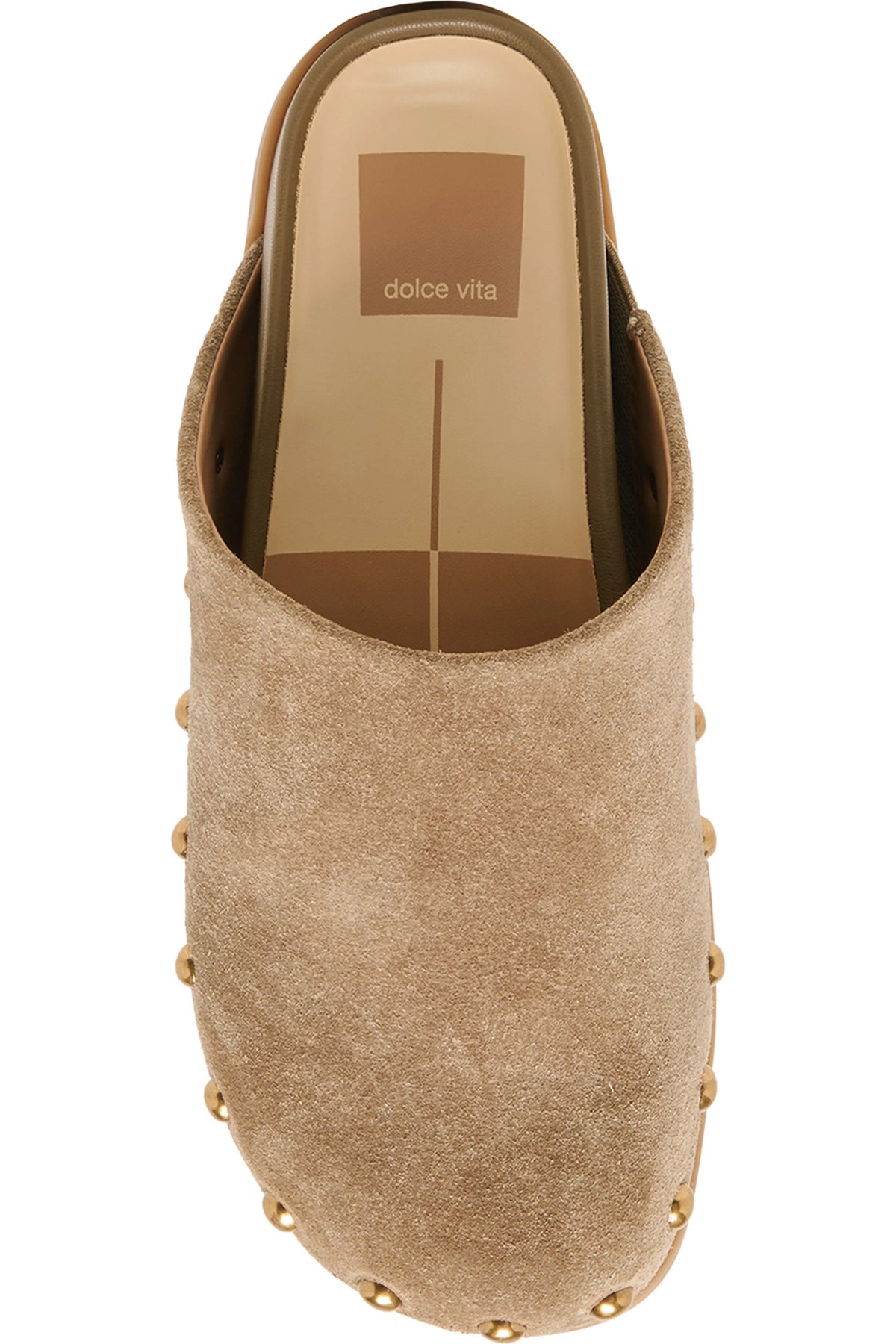 Joney Stud Flat Mule- Taupe Suede