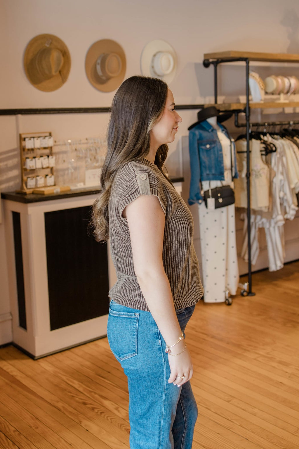 Acid Washed Back Button Knit Top