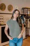 Acid Washed Back Button Knit Top