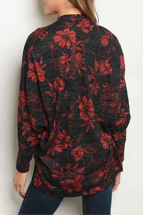 Blk/red Floral Cardigan
