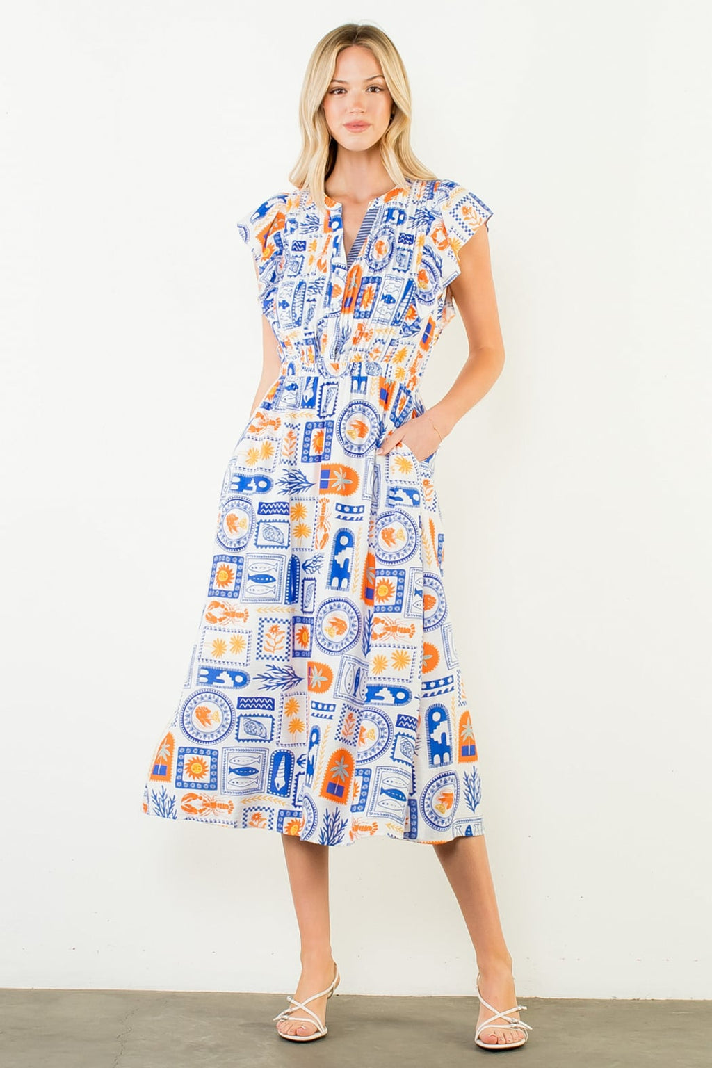 Capri Ruffle Sleeve Midi Dress