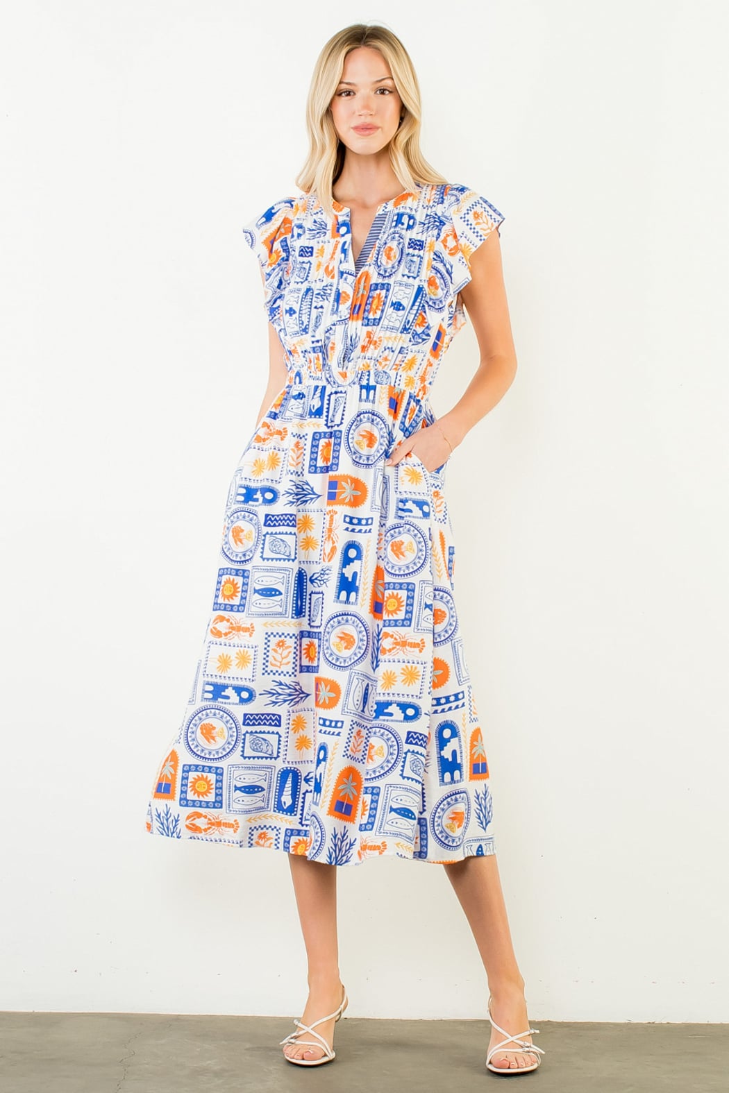 Capri Ruffle Sleeve Midi Dress