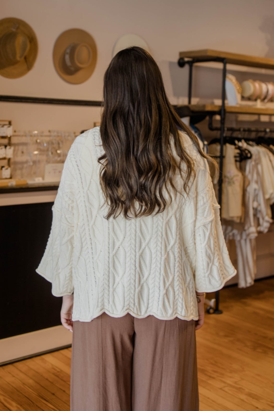 Cream Oversized Bell Sleeve Cable Sweater