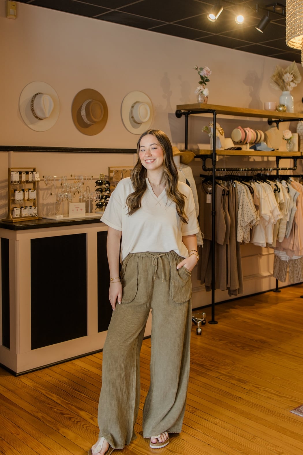 Crinkled Gauze Wide-Leg Pants