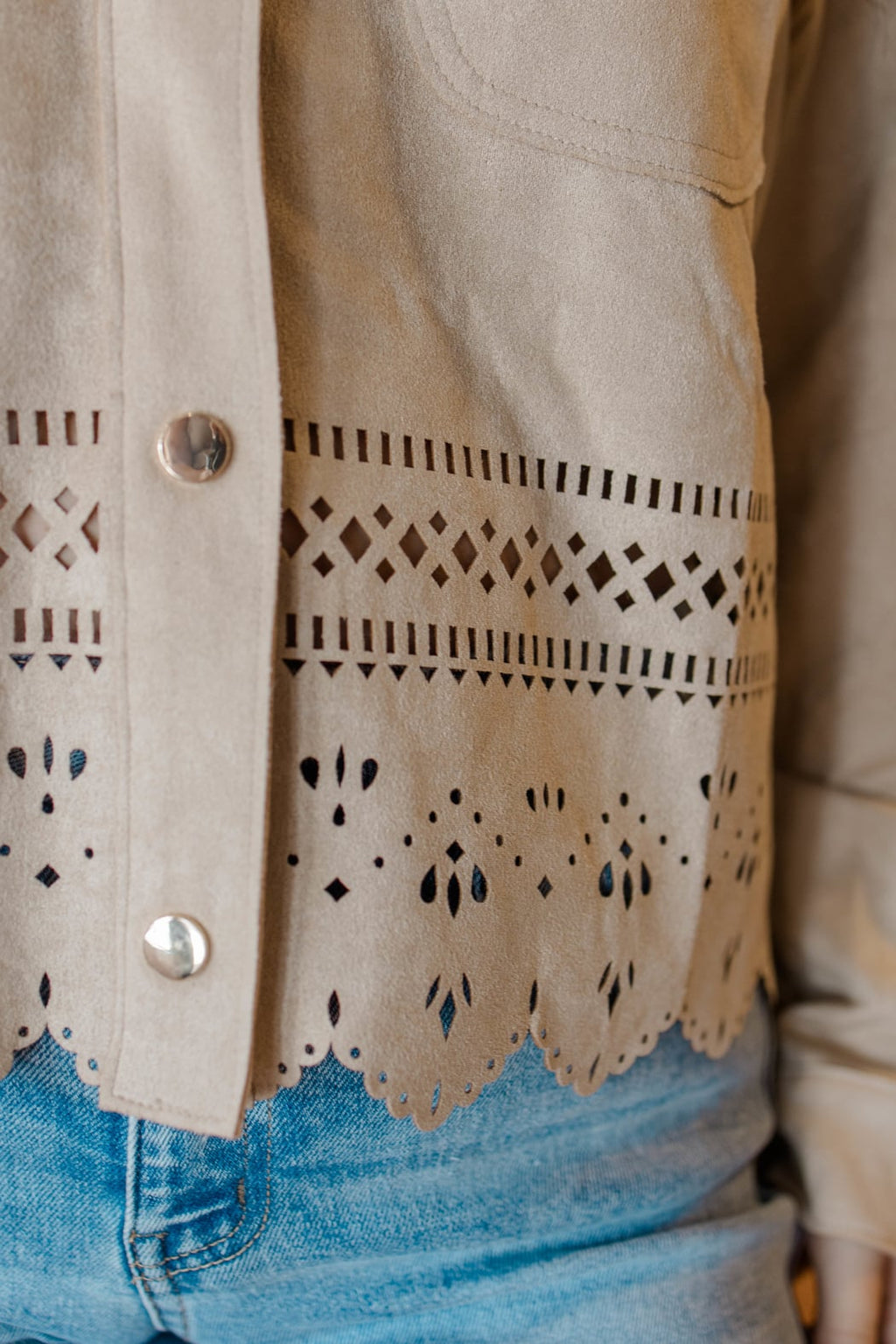 Die-Cut Faux Suede Cropped Jacket