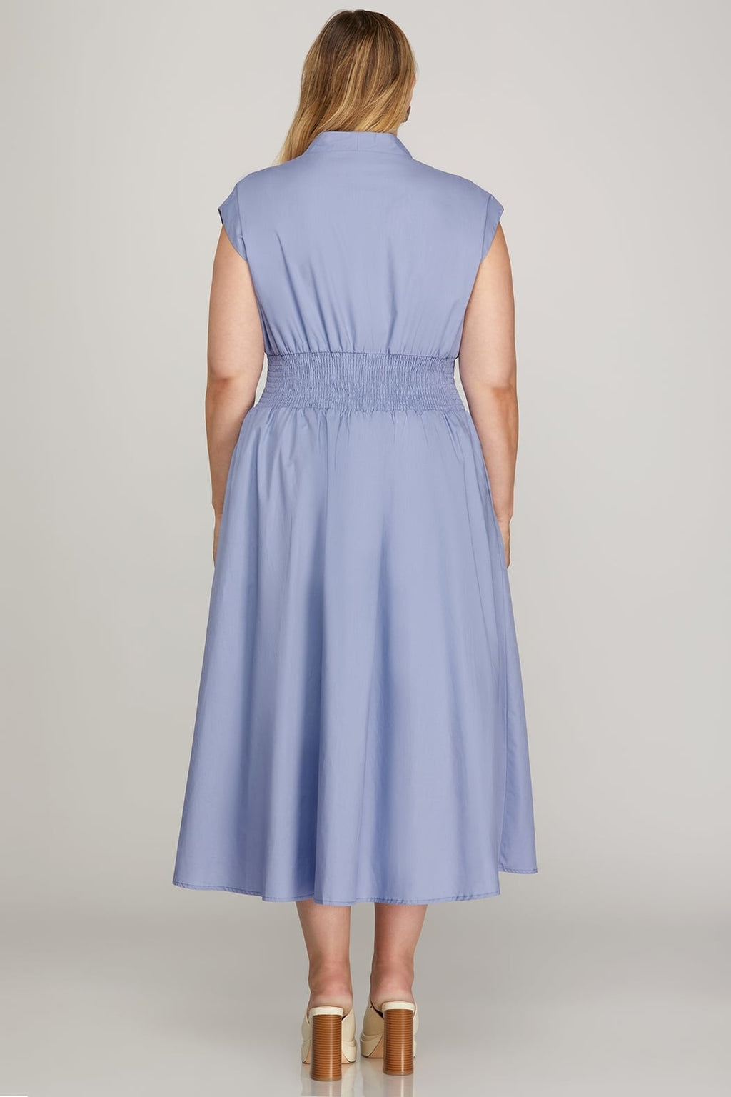 Drop Shoulder Smocked Midi Dress