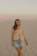 Embroidered Floral Tie-Front Tank