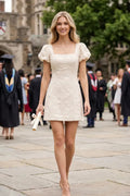 Embroidered Puff Sleeve Mini Dress
