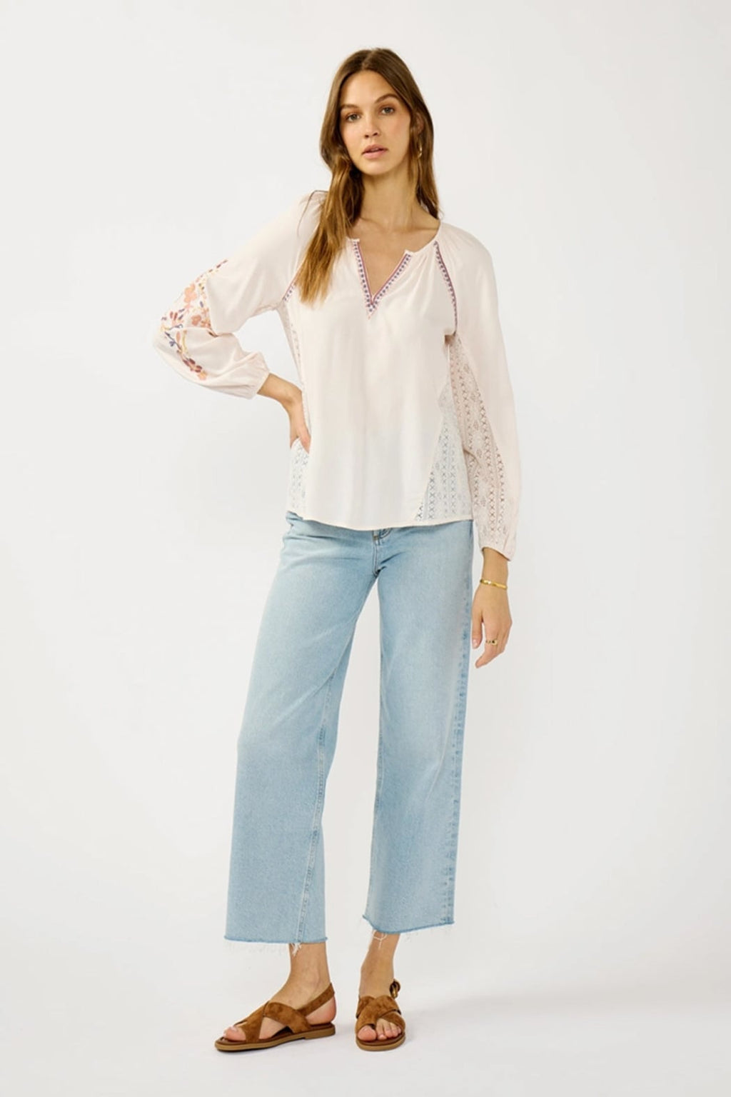 Floral Lace Inset Peasant Blouse