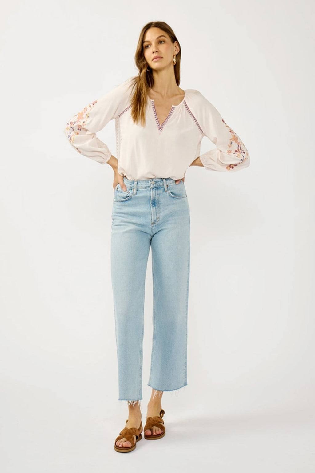 Floral Lace Inset Peasant Blouse