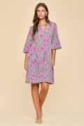 Floral Pattern 3/4 Sleeve Dress