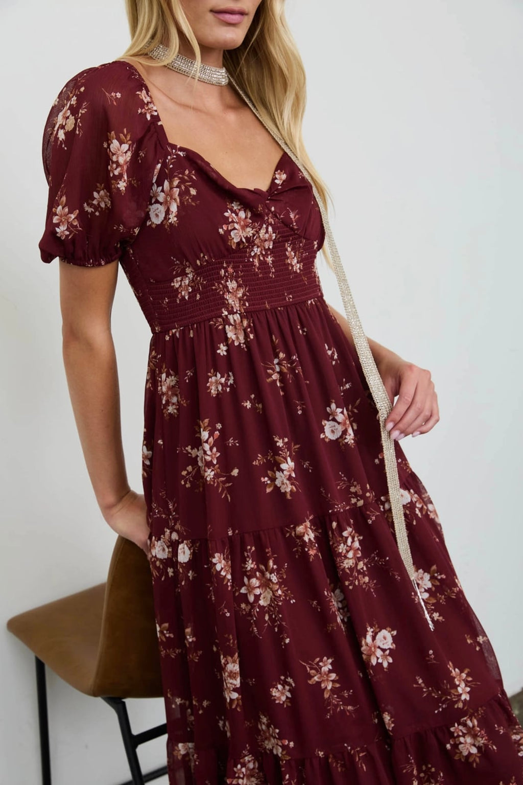 Floral Sweetheart Puff Sleeve Dress