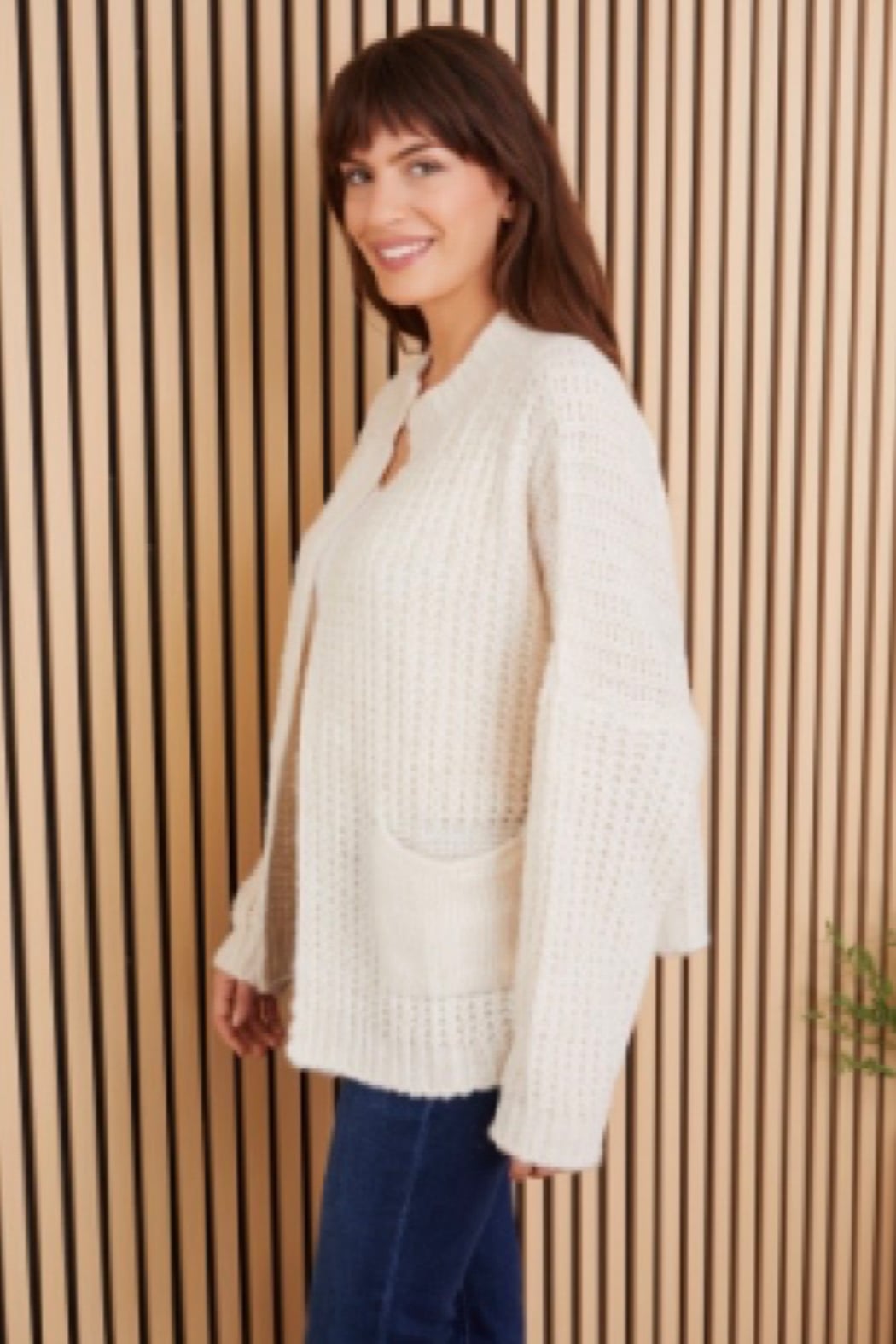 Fuzzy Waffle Knit Open Front Cardigan With Front Pockets