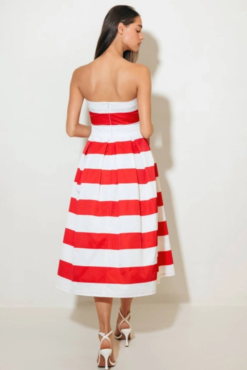 Striped Midi Strapless Dress