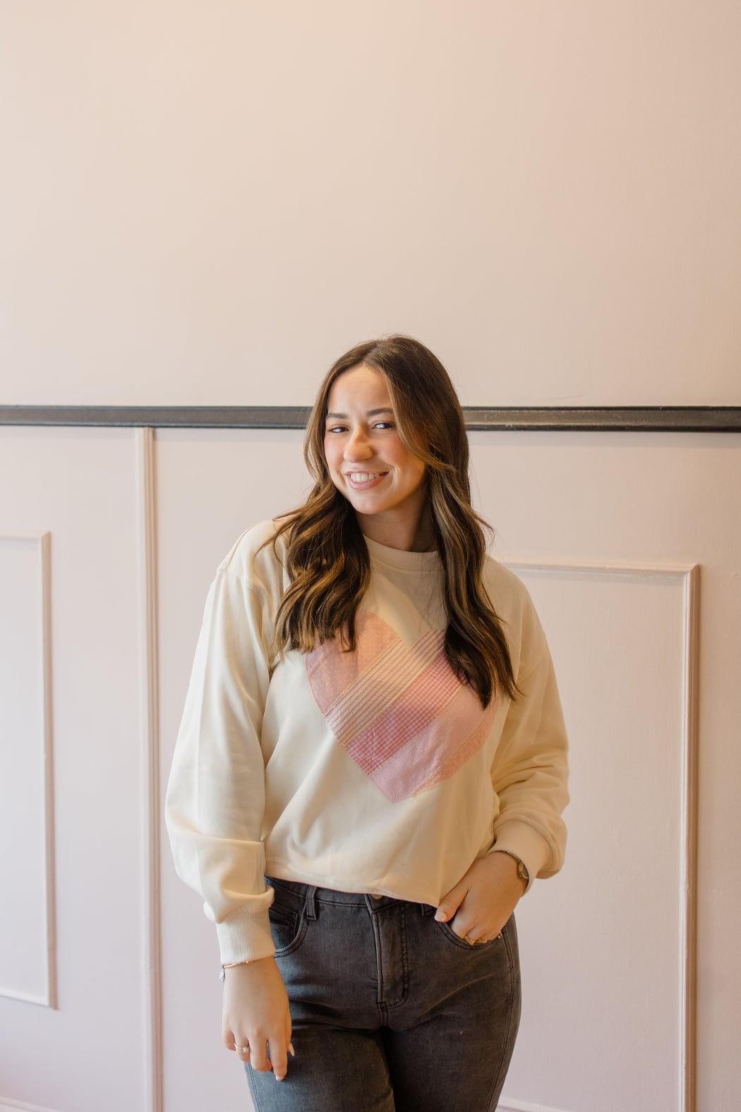 Heart Shape Patchwork Detailed Sweatshirt