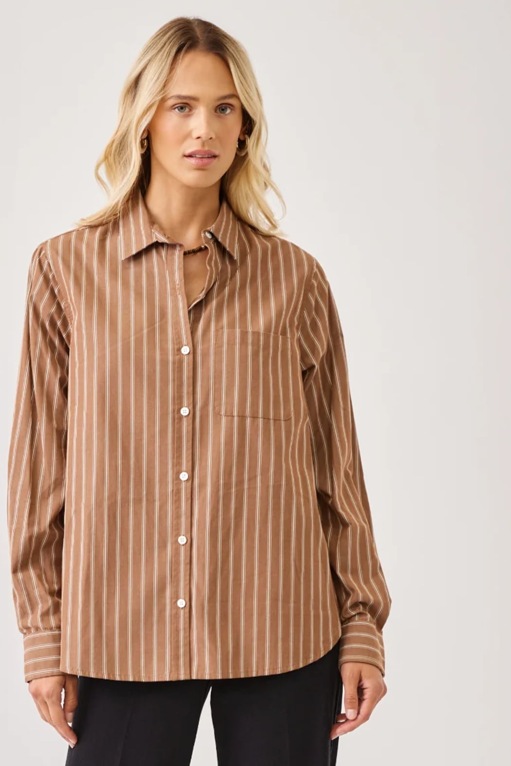 Karen Kane Stripe Long Sleeve Button-Up Shirt