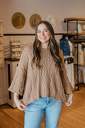 Latte Oversized Bell Sleeve Cable Sweater