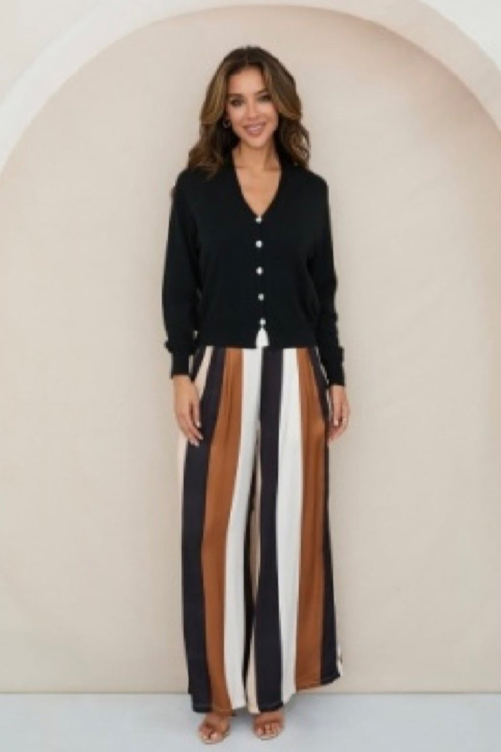 Light Knit Ribbed Hem Button Down Cardigan