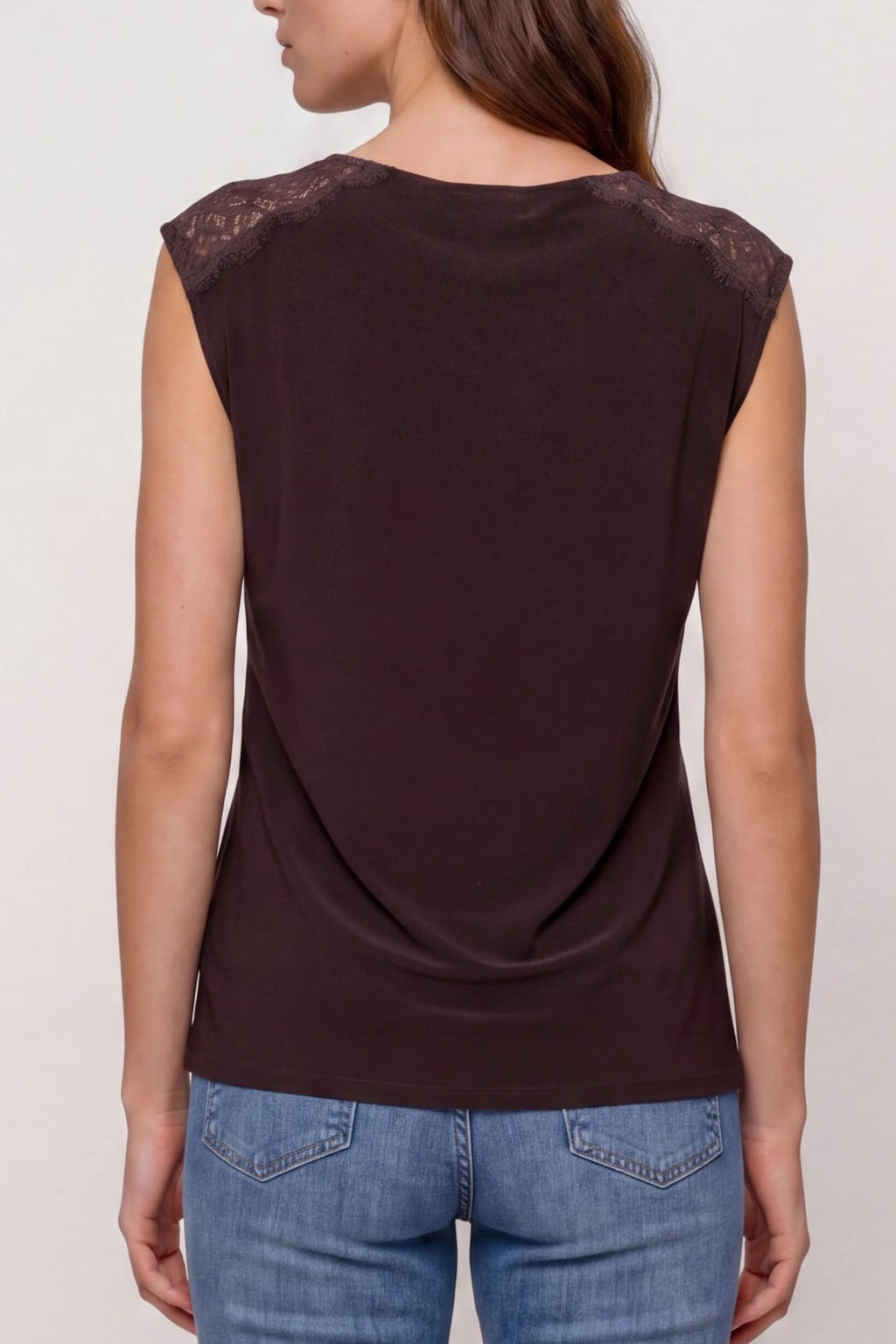 Makayla Draped Neck Sleeveless Knot Top with Lace