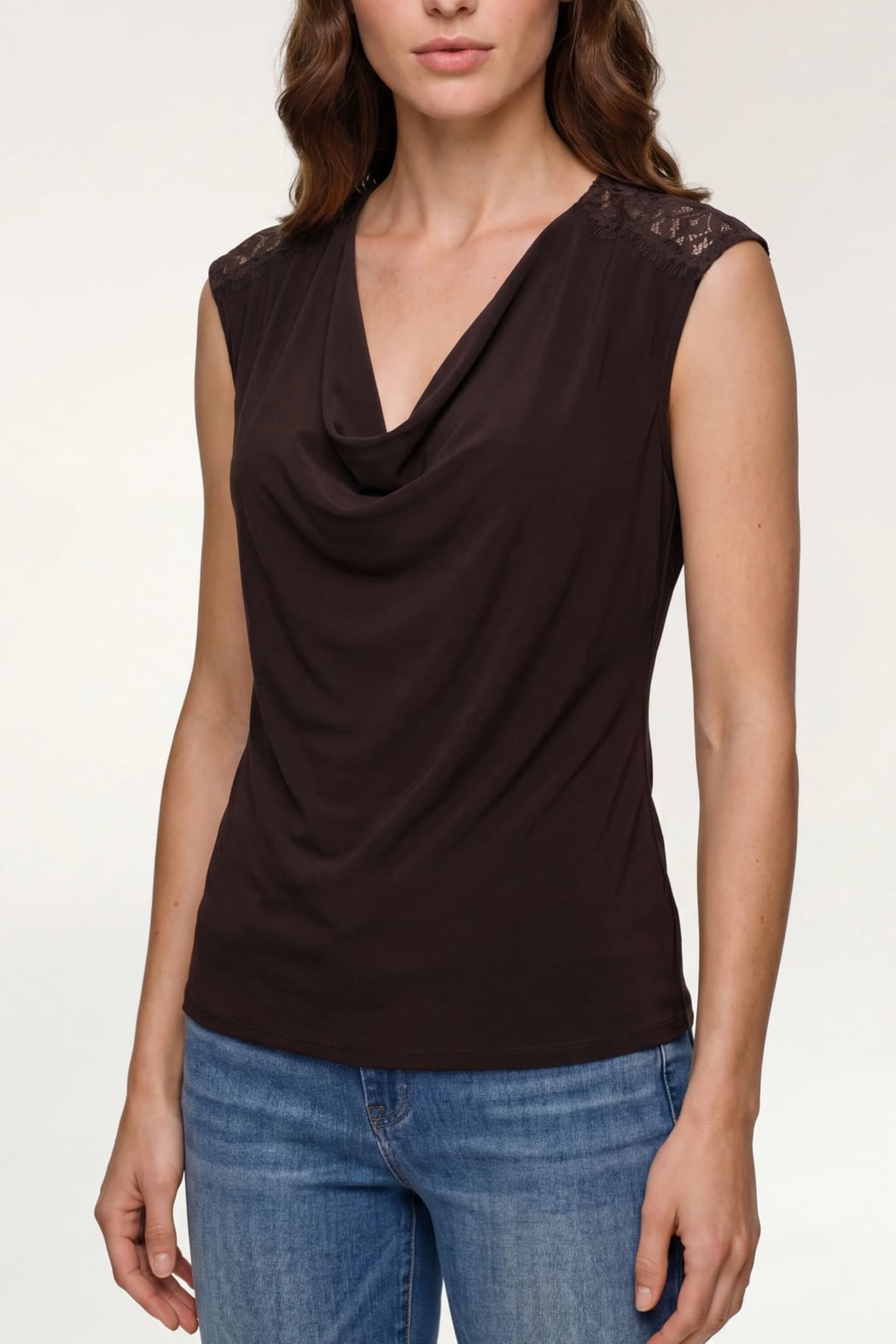 Makayla Draped Neck Sleeveless Knot Top with Lace
