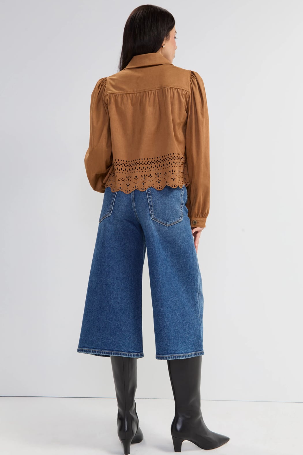 Mariah Puff Sleeve Jacket with Laser Cut Hem