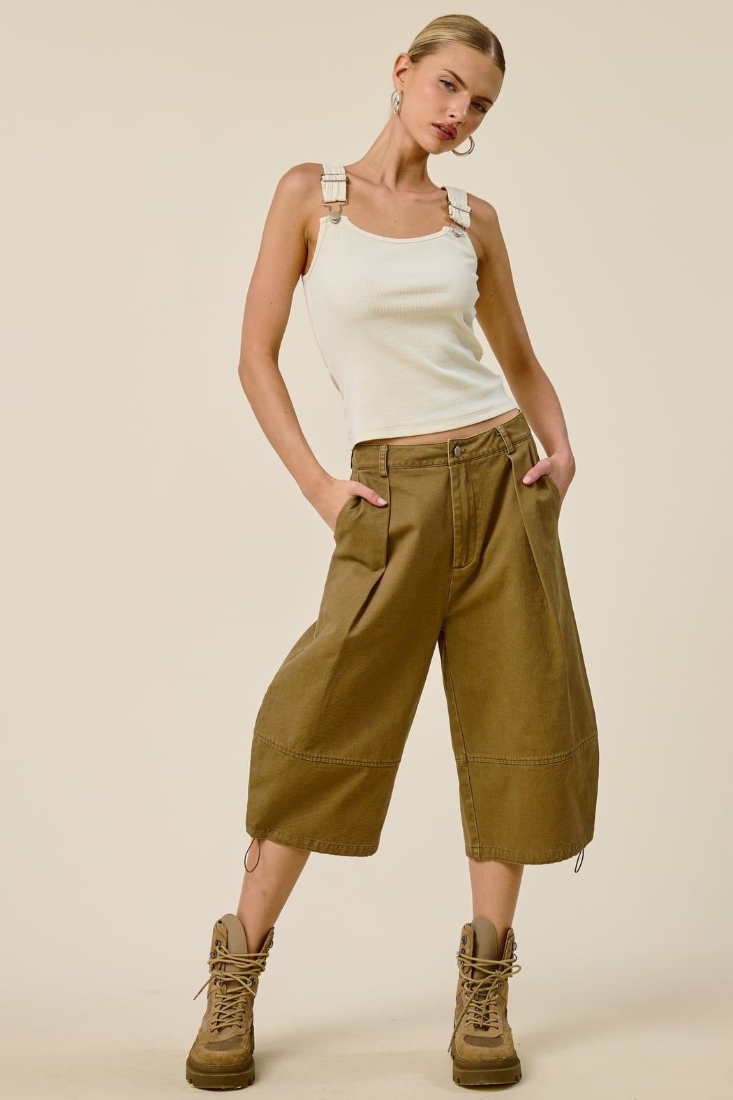 Metal Buckle Strap Ribbed Tank Top