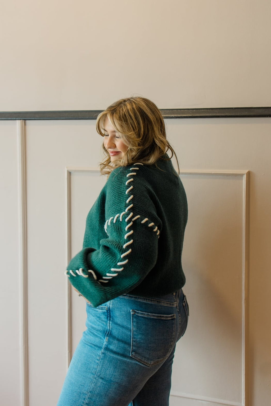 Mock Neck Sweater with Contrast Stitch