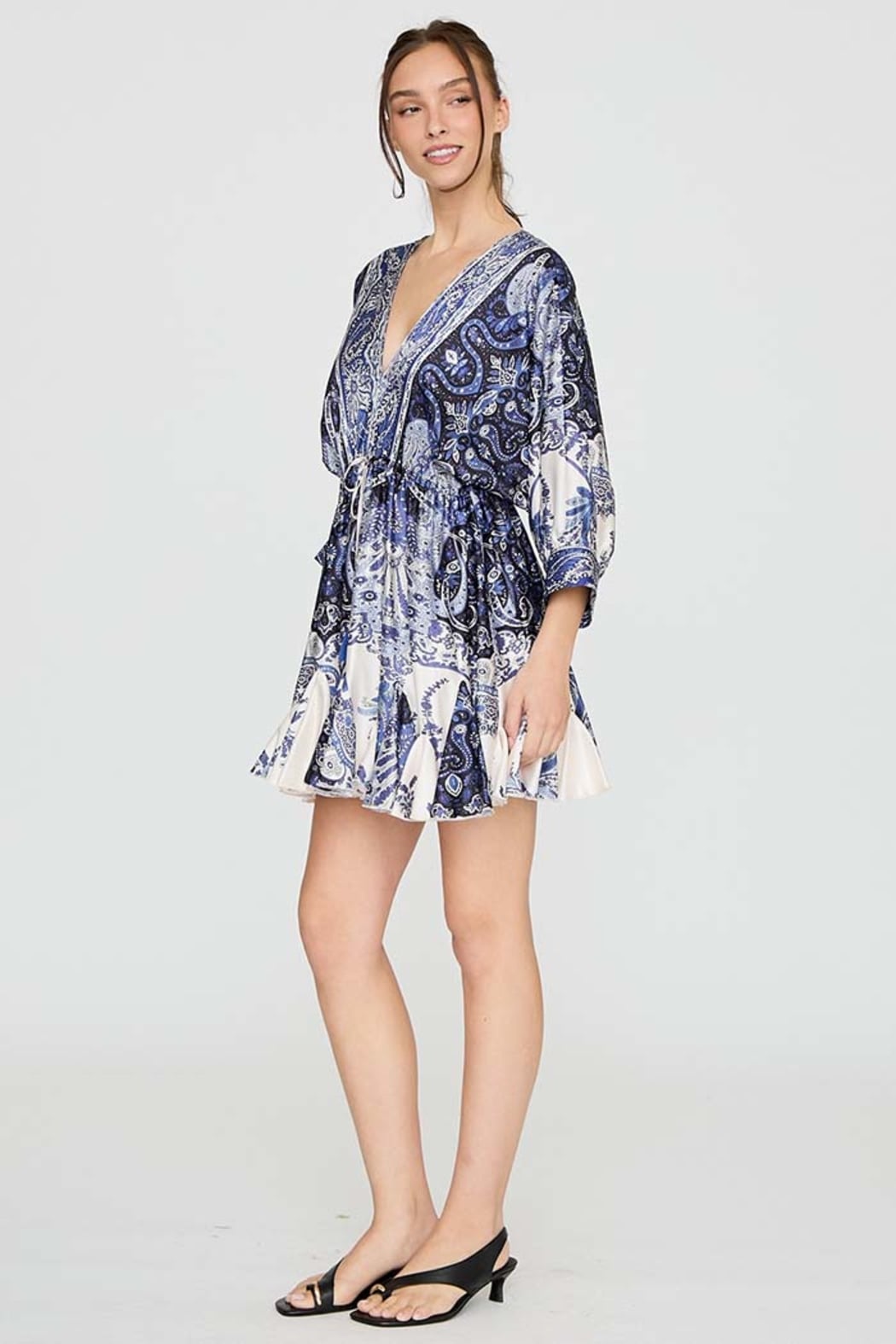 Paisley Print Tie Waist Mini Dress