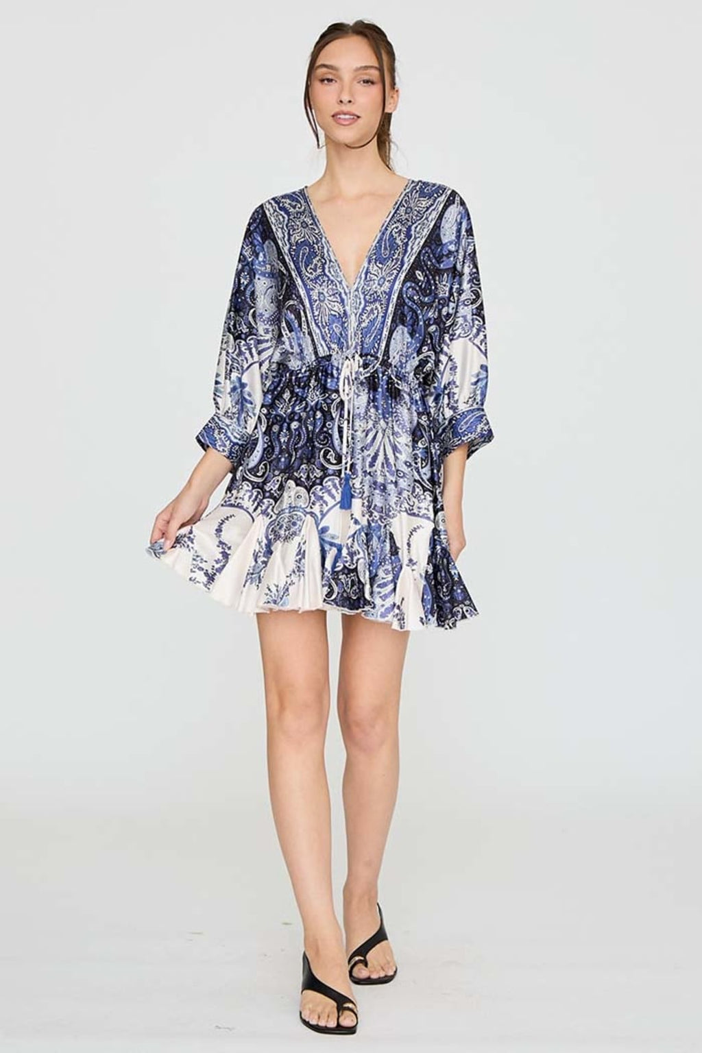Paisley Print Tie Waist Mini Dress