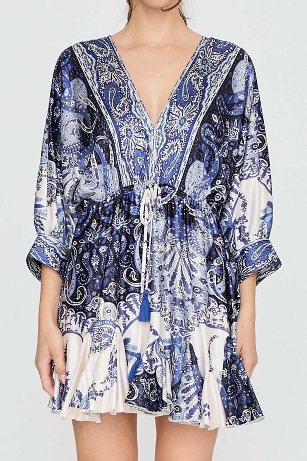 Paisley Print Tie Waist Mini Dress