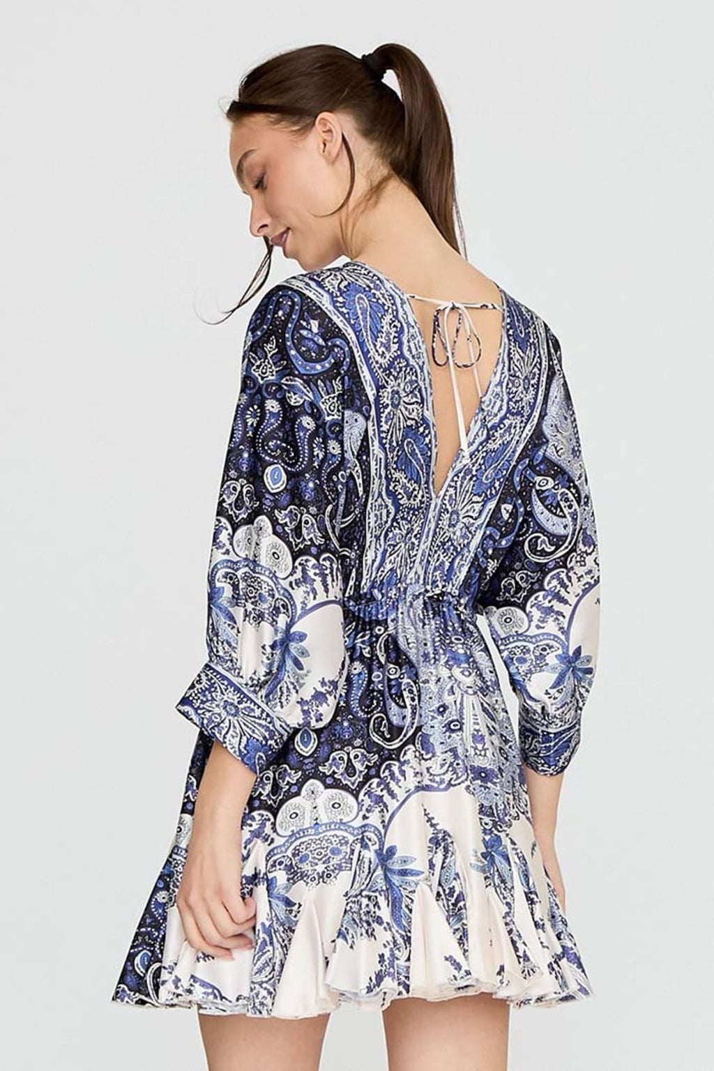 Paisley Print Tie Waist Mini Dress