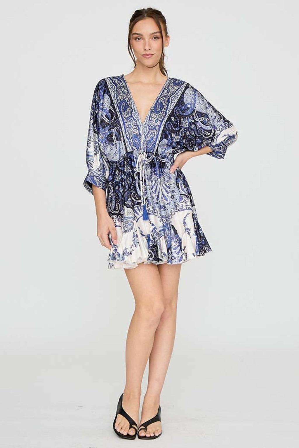 Paisley Print Tie Waist Mini Dress