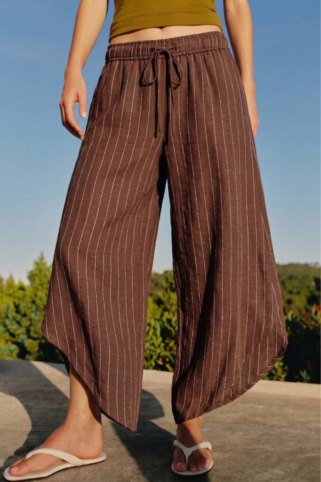 Pinstripe Side-Slit Wide Leg Pants