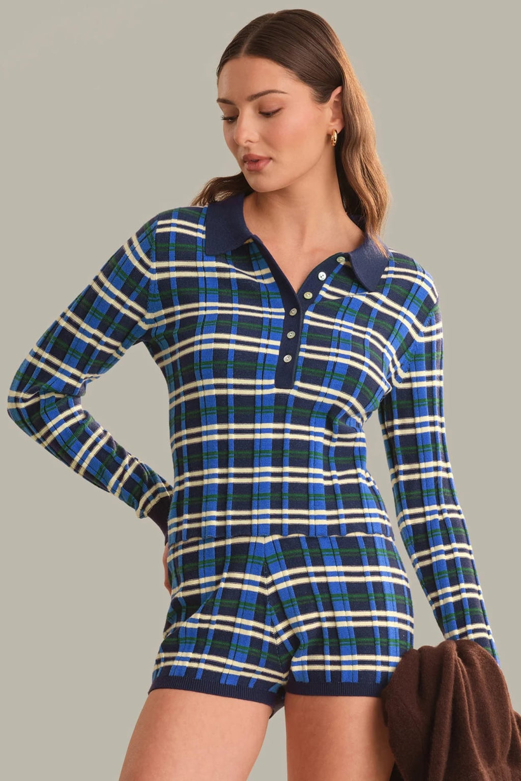Plaid Rib Polo Top