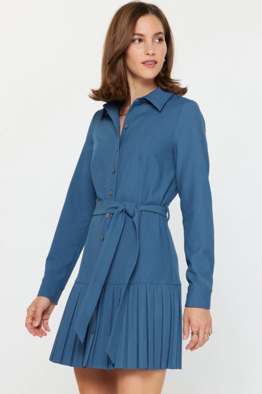 Pleated Button-Down Shirt Dress