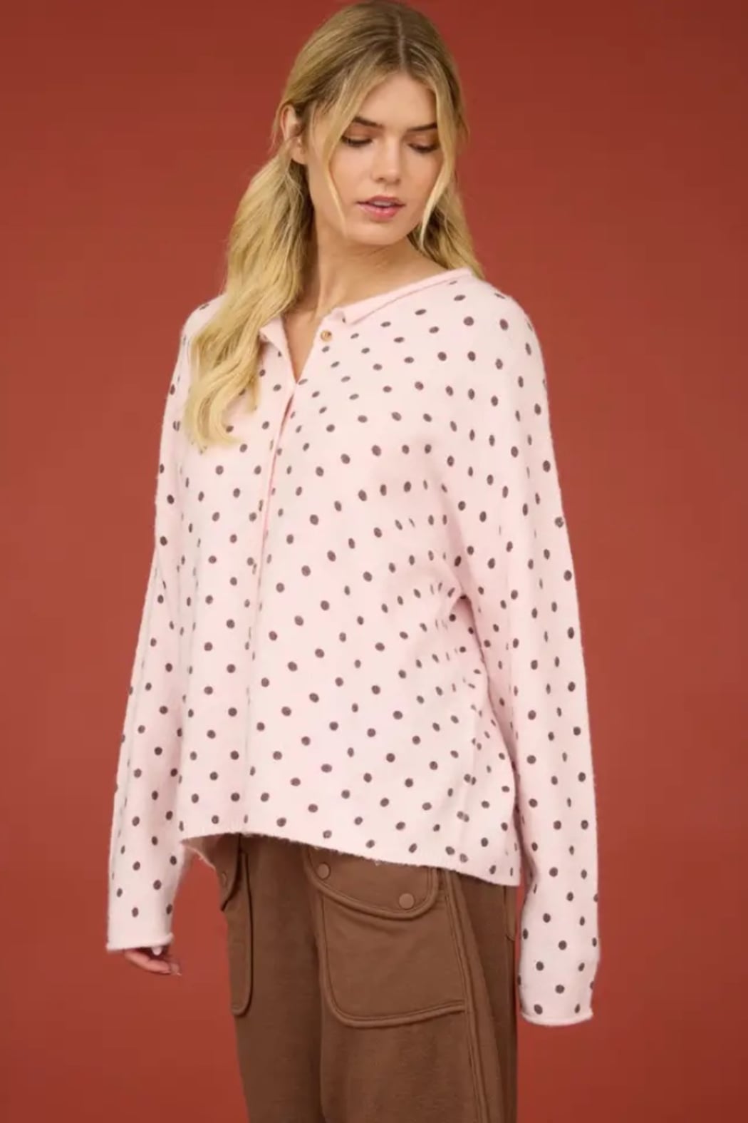 Polka Dot Raw Edge Cardigan