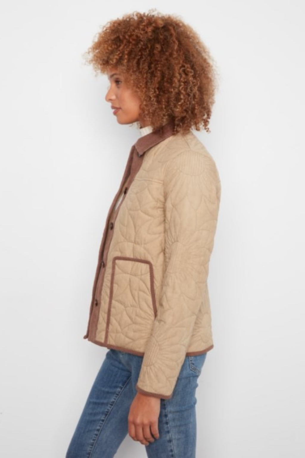 Quilted Jacket with Corduroy Trim