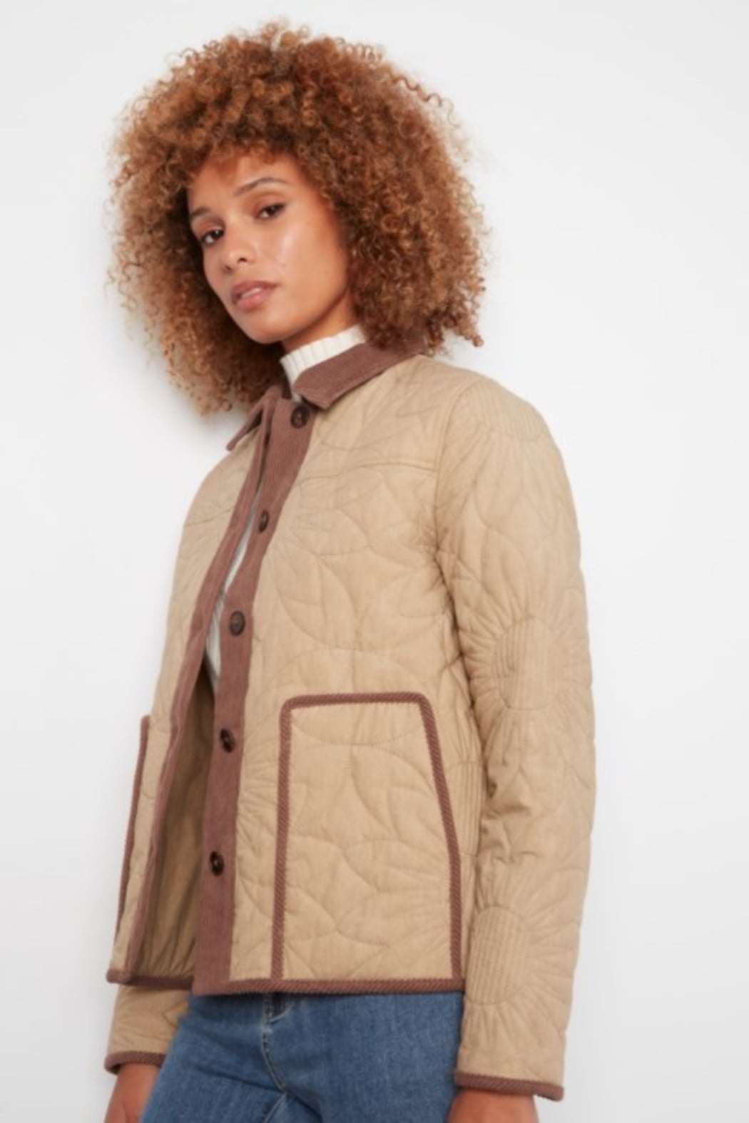 Quilted Jacket with Corduroy Trim