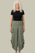 Rayon Ruffled Pantaloon Cropped Pant in Olive